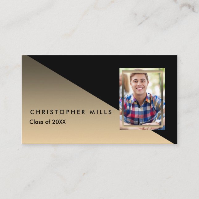 Black Gold Graduation Photo Insert Name Cards (Front)