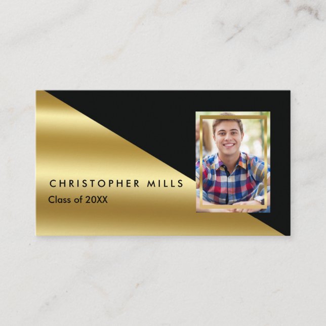 Black Gold Graduation Photo Insert Name Cards (Front)
