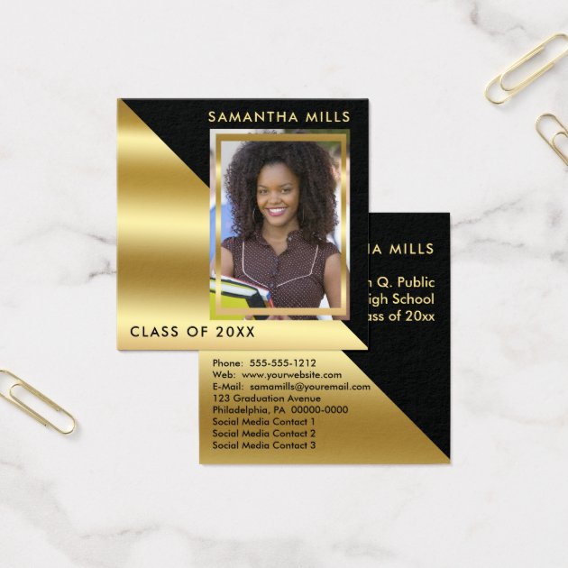 Black Gold Graduation Photo Insert Name Cards