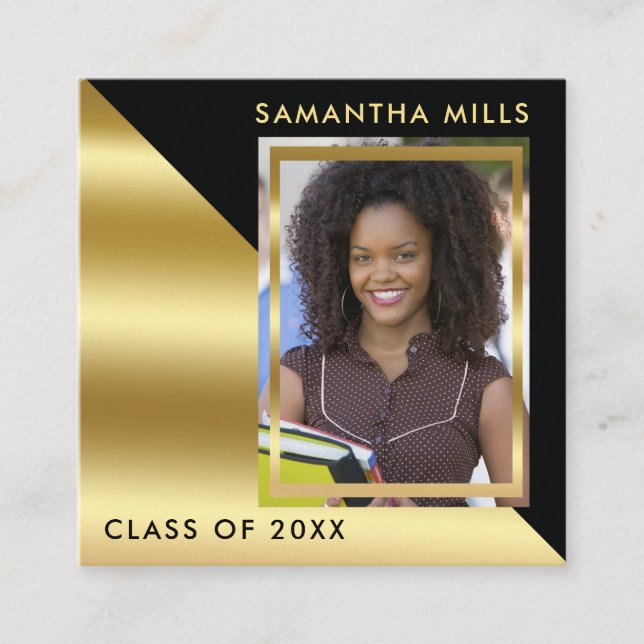 Black Gold Graduation Photo Insert Name Cards (Front)