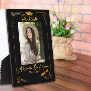 Black & Gold Graduation Photo Keepsake Gift Plaque