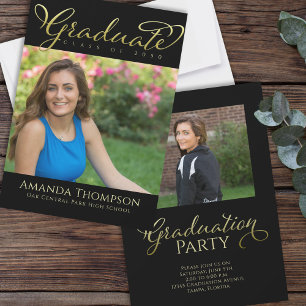 Black Gold Graduation Photo Party Card
