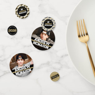 Black & Gold Graduation Photo Personalized Party Confetti