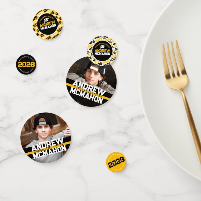 Black & Gold Graduation Photo Personalized Party Confetti (Group)