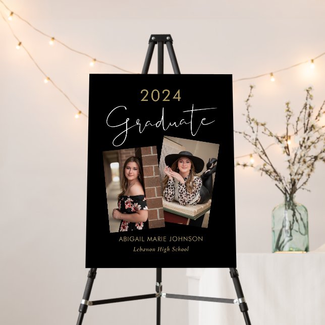 Black & Gold Graduation Photos Banner Foam Board (In Situ (Stand))