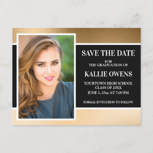 Black Gold Graduation Save the Date Announcement Postcard