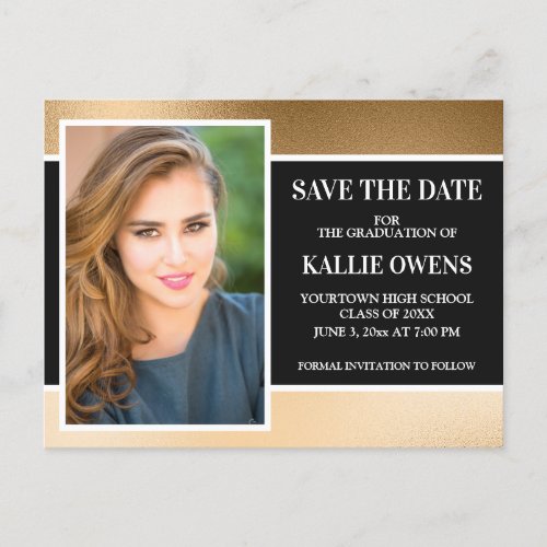 Black Gold Graduation Save the Date Announcement Postcard