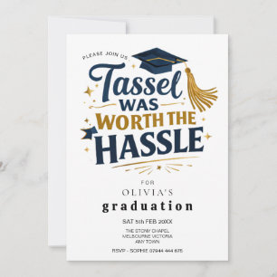 Black & Gold Graduation Tassel Was Worth Hassel Invitation