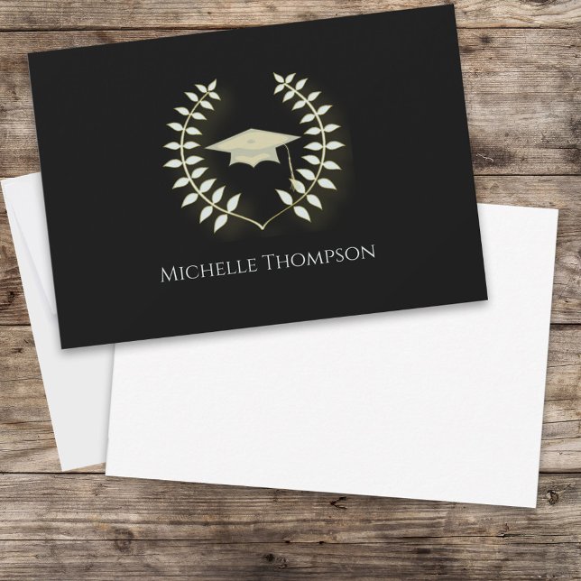Black Gold Graduation Thank You Card Blank (Elegant black and gold graduation thank you card with modern calligraphy script design.)