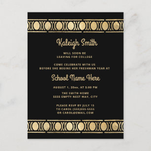 Black Gold Graduation Trunk Party Invitation Postcard