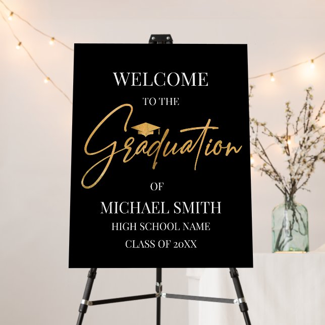 Black & Gold Graduation Welcome Sign (In Situ (Stand))