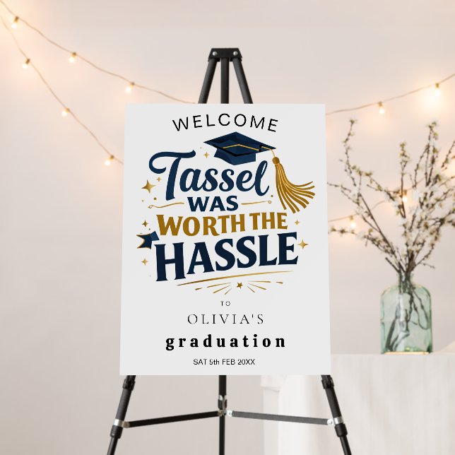 Black & Gold Graduation Welcome Sign Foam Board (In Situ (Stand))