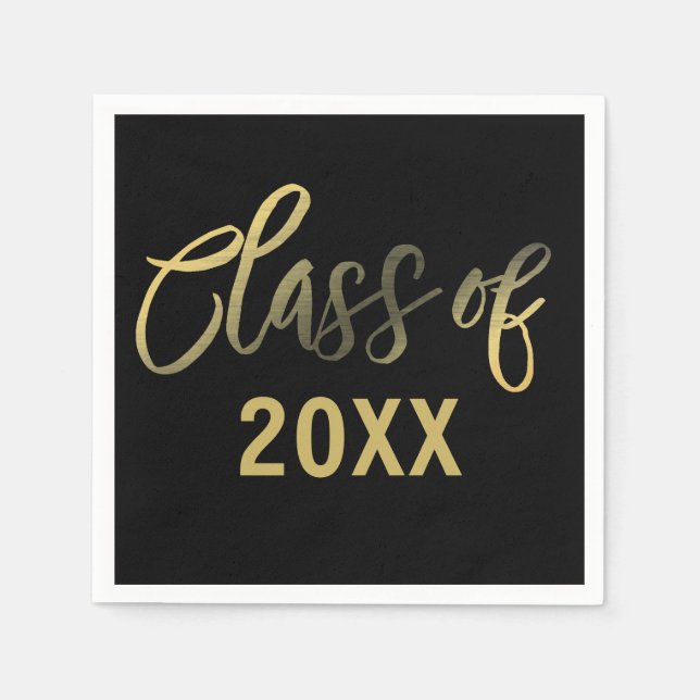 Black Gold Graduation Year Party Paper Napkins (Front)