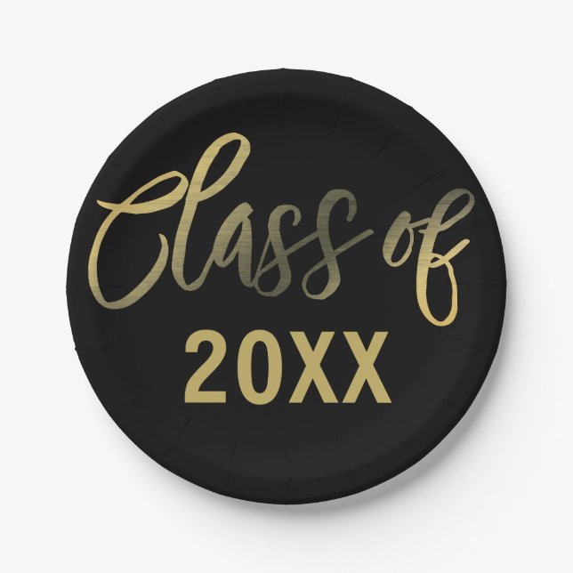 Black Gold Graduation Year Party Paper Plates (Front)