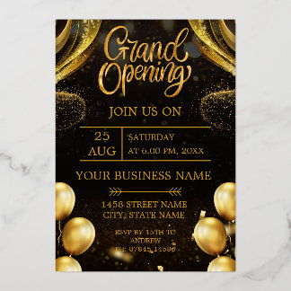 Black & Gold Grand Opening Invitation Foil Invitation