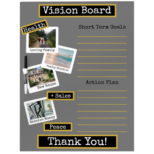 Black Gold Gray Photo Vision Board Goals Plan