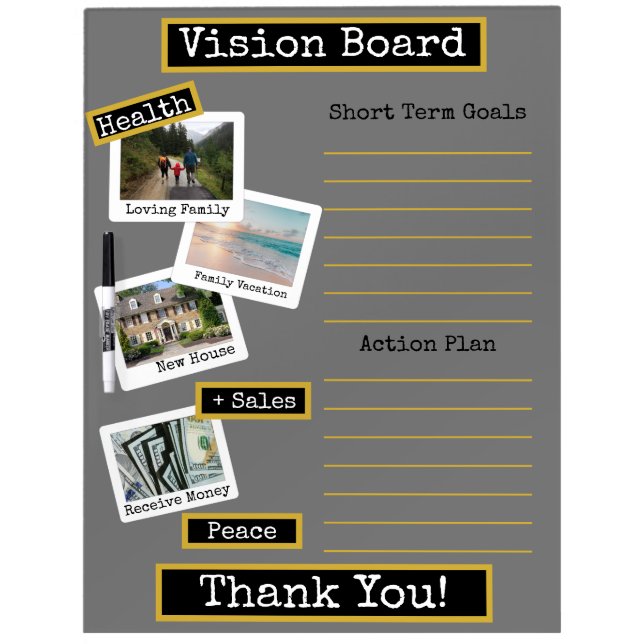 Black Gold Gray Photo Vision Board Goals Plan (Front)