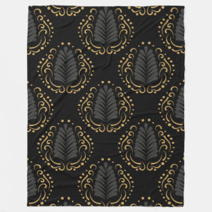 Black Gold & Gray Stylized Damasks Pattern Fleece Blanket
