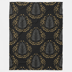 Black Gold & Gray Stylized Damasks Pattern Fleece Blanket