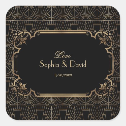 Black Gold Great Gatsby Art Deco 1920s Wedding Square Sticker