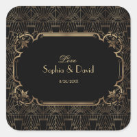 Black Gold Great Gatsby Art Deco 1920s Wedding Square Sticker