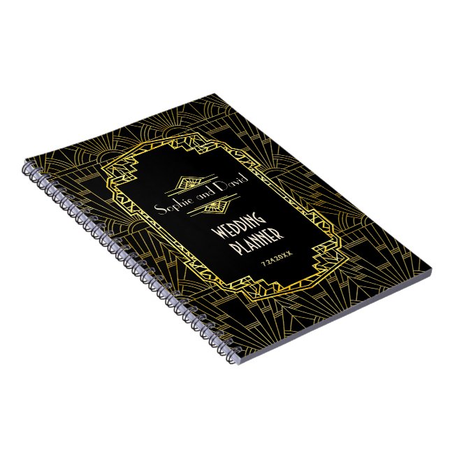 Black & Gold Great Gatsby Art Deco Wedding Planner Notebook (Right Side)