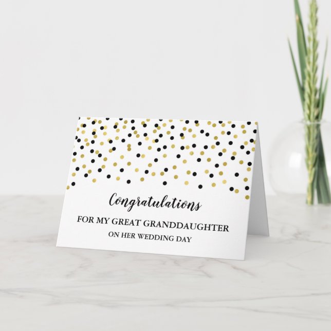 Black Gold Great Granddaughter Wedding Day  Card (Front)