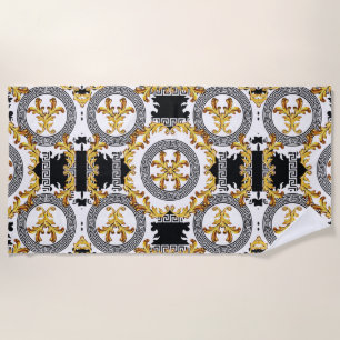 Black Gold Greek decoration Beach Towel