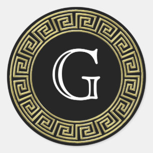 Black Gold Greek Key Monogram Envelope Seals
