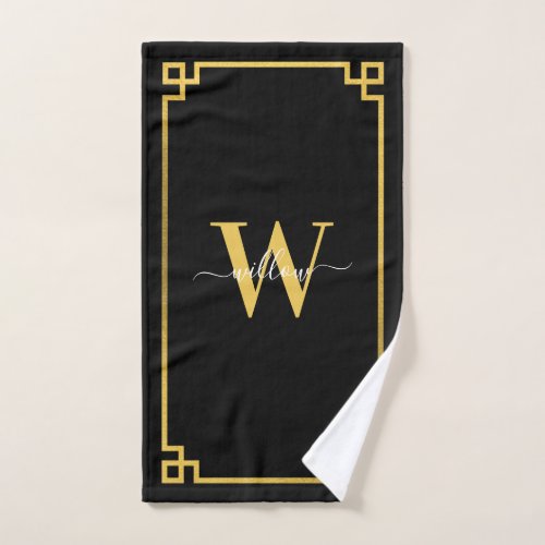 Black  Gold Greek Key Monogrammed  Bath Towel Set