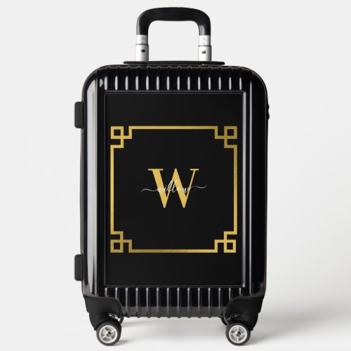 Black  Gold Greek Key Monogrammed   Luggage