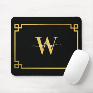 Black & Gold Greek Key Monogrammed Mouse Pad
