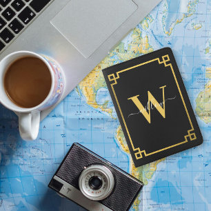 Black & Gold Greek Key Monogrammed   Passport Holder