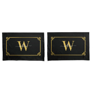 Black & Gold Greek Key Monogrammed Pillow Case