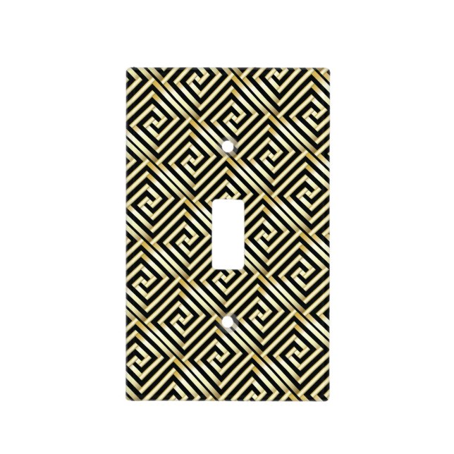 Black, gold Greek key pattern Light Switch Cover (Front)