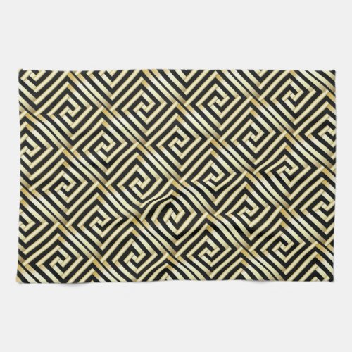 Black gold Greek key pattern Towel