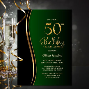 Black Gold Green 50th Birthday Party Invitation