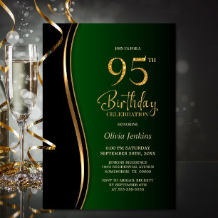 Black Gold Green 95th Birthday Party Invitation