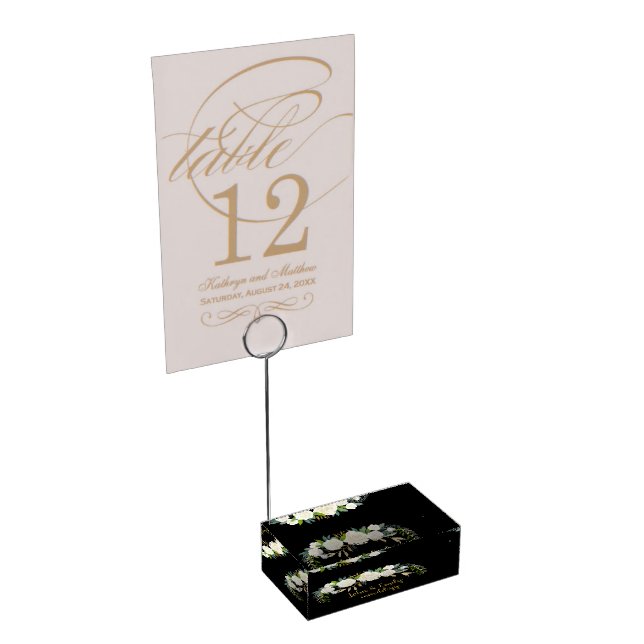 Black & Gold Greenery Fall Wedding Reception Decor Place Card Holder (Corner)