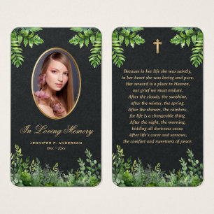 Black Gold Greenery Photo Memorial Prayer Cards