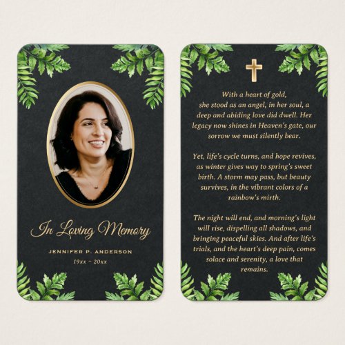 Black Gold Greenery Photo Memorial Prayer Cards