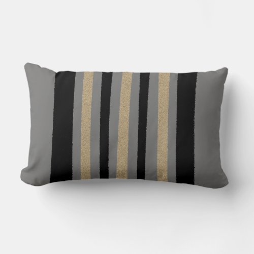 Black  Gold  Grey Stripes Lumbar Pillow