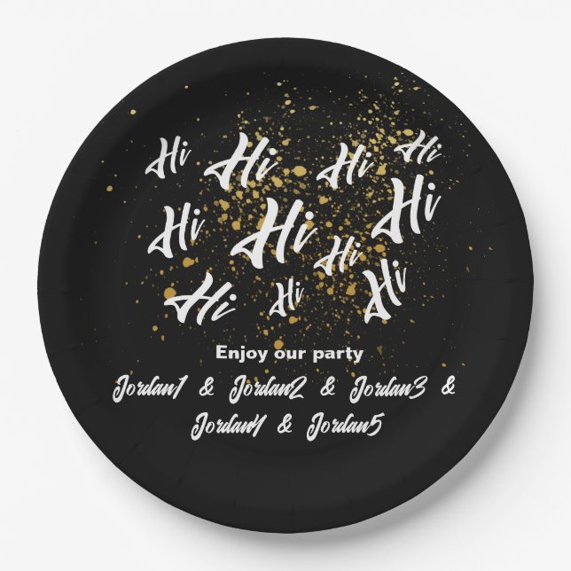 Black Gold Group Friends Joint Birthday Paper Plates (Front)