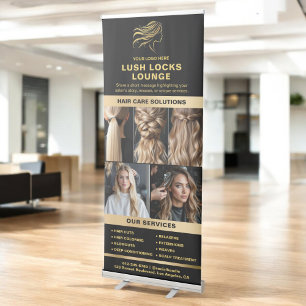 Black Gold Hair Salon Services Photo Collage Logo Retractable Banner