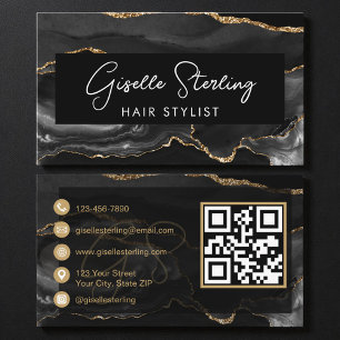 Black Gold Hair Stylist QR Code Business Card