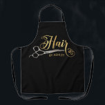 Black & Gold  Hairstylist Salon Name Apron<br><div class="desc">Black & Gold Hairstylist Salon Name Black apron . Design Features Calligraphy ''Hair'' in gold color ,  pair of silver hairdressers scissors on a black background. Personalize with a name or salon name.</div>