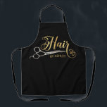 Black & Gold  Hairstylist Salon Name Apron<br><div class="desc">Black & Gold Hairstylist Salon Name Black apron . Design Features Calligraphy ''Hair'' in gold color ,  pair of silver hairdressers scissors on a black background. Personalize with a name or salon name.</div>