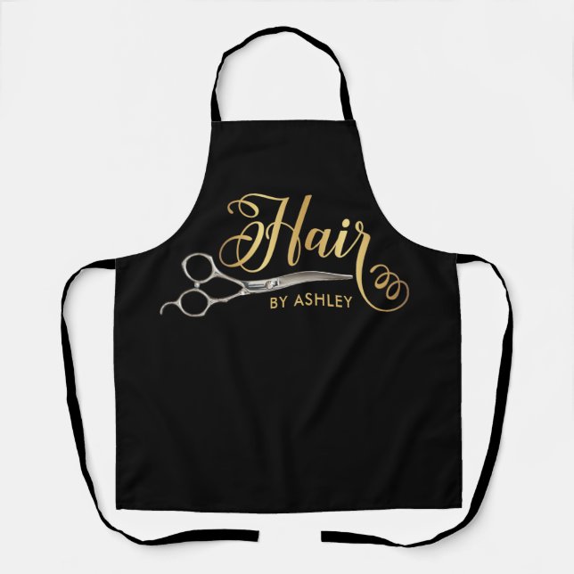 Black & Gold  Hairstylist Salon Name Apron (Front)