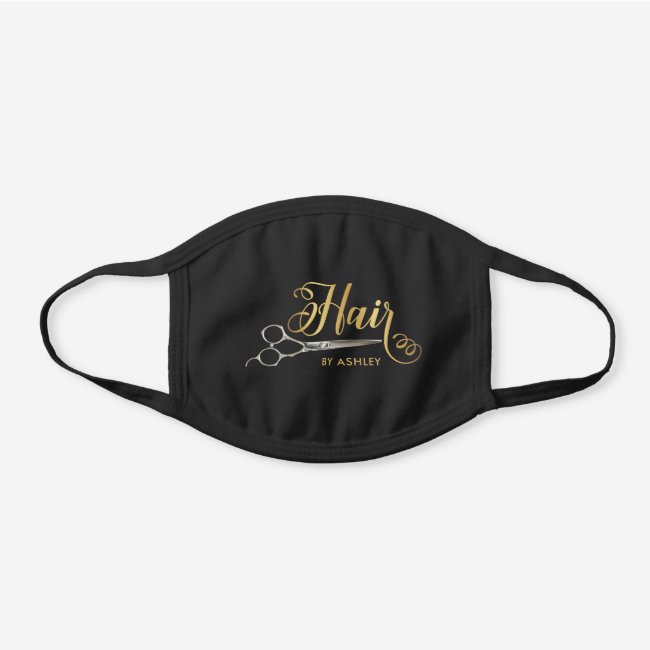 Black & Gold Hairstylist Salon Name Black Cotton Face Mask