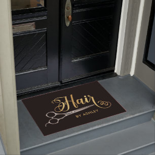 Black & Gold Hairstylist Salon Name Doormat